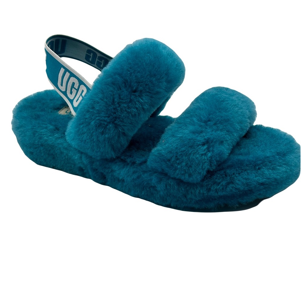 UGG WOMEN’S OH YEAH SLIDE SHEEPSKIN SLIPPER SANDALS SIZE 7 BLUE #1107953
